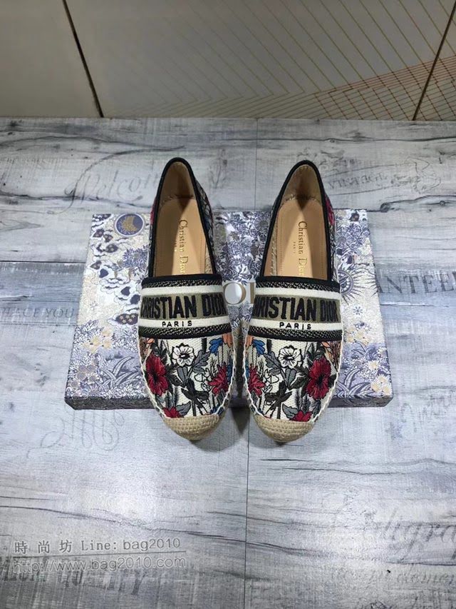 DIOR女鞋 迪奧2021專櫃新款麻繩刺繡平底鞋 Dior經典款漁夫鞋  naq1532